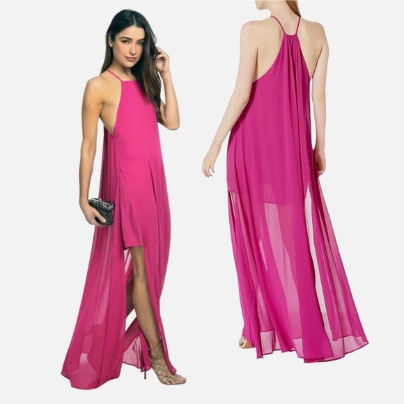 Show Me Your MuMu Dresses & Skirts - Show Me Your MuMu Bronte Maxi Dress Size XS Fuchsia Pop Pink Side Slits Chiffon